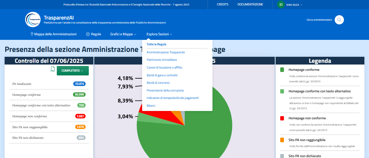 Menù "Esplora Sezioni"