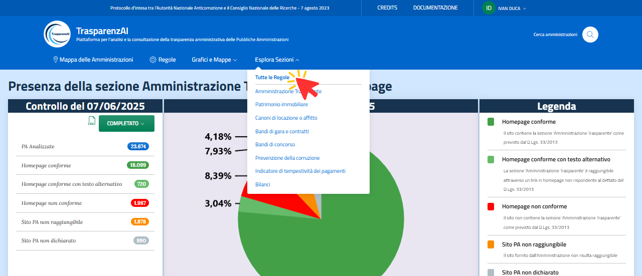 Menù "Esplora Sezioni" - "Tutte le Regole"