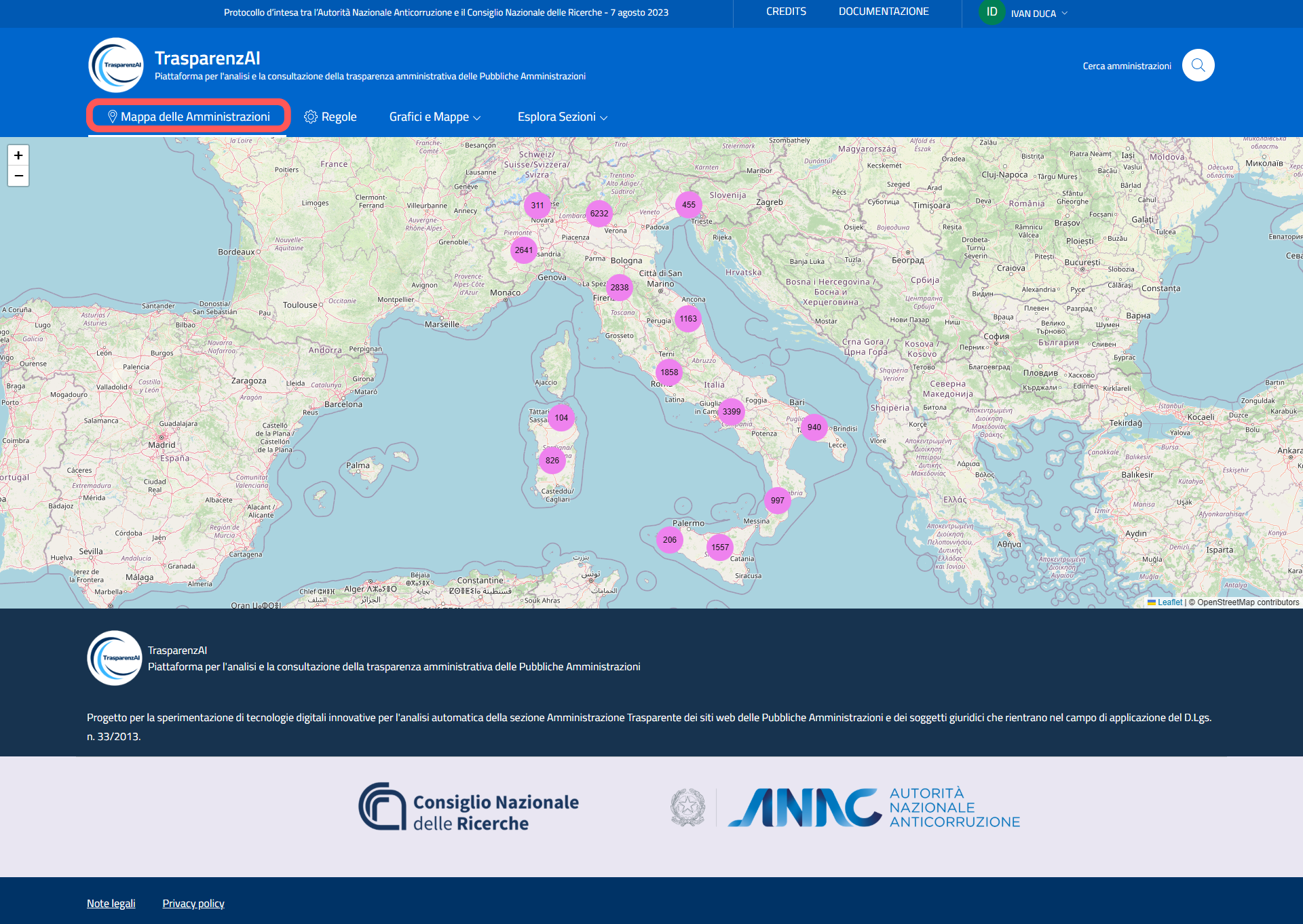 Menù - Mappa delle Amministrazioni