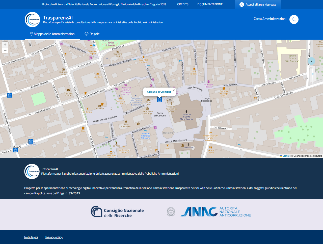 Esempio - geolocalizzazione Amministrazione selezionata