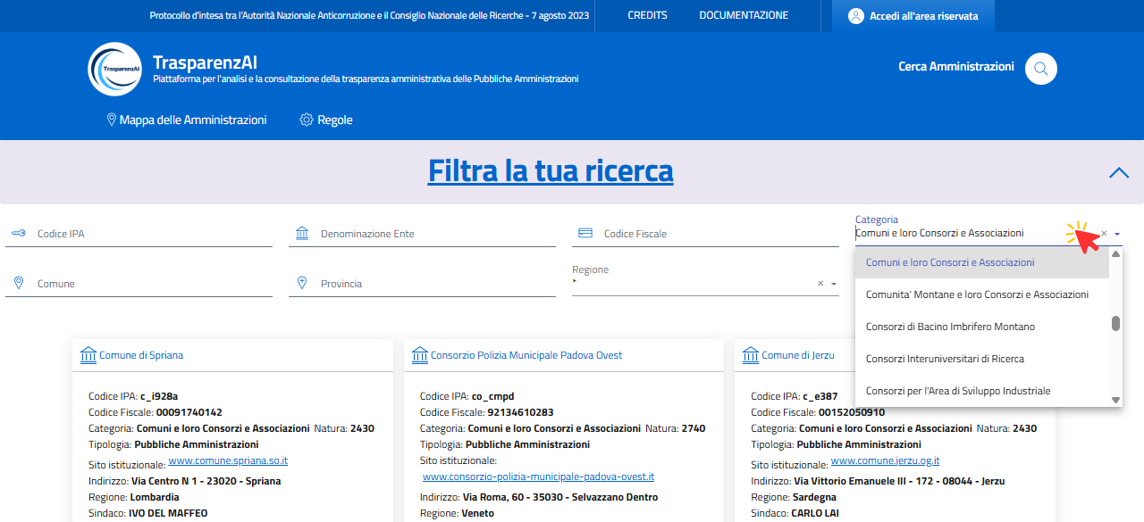 Esempio - ricerca filtro "Categoria"