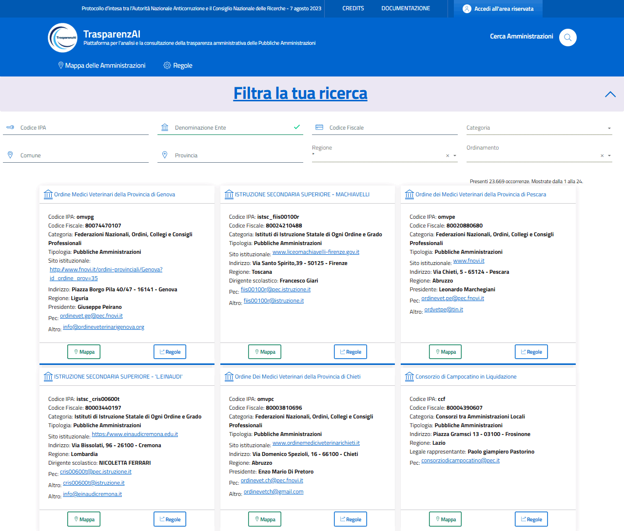 Menu Utente - Cerca Amministrazioni
