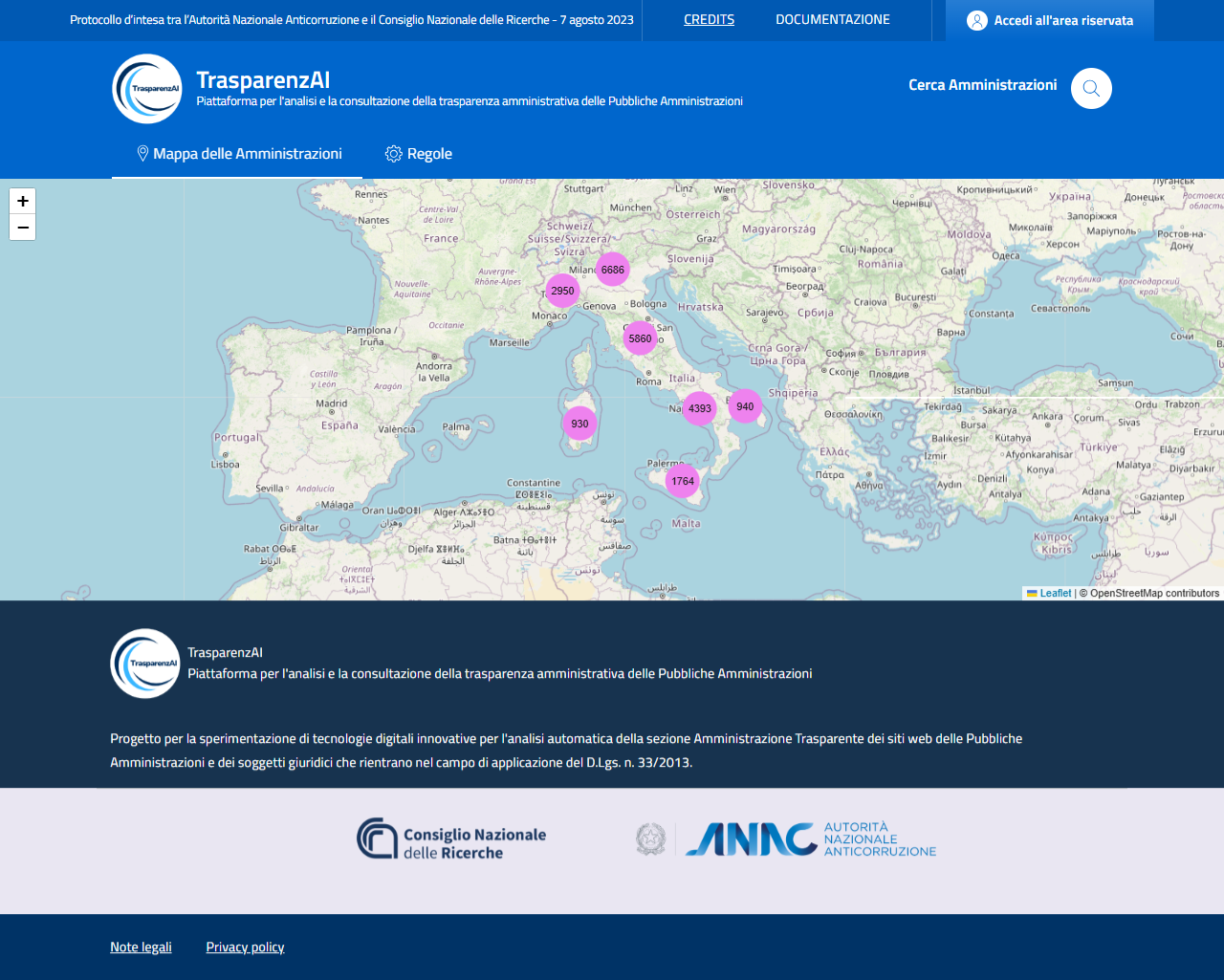 Menù Utente - Mappa delle Amministrazioni